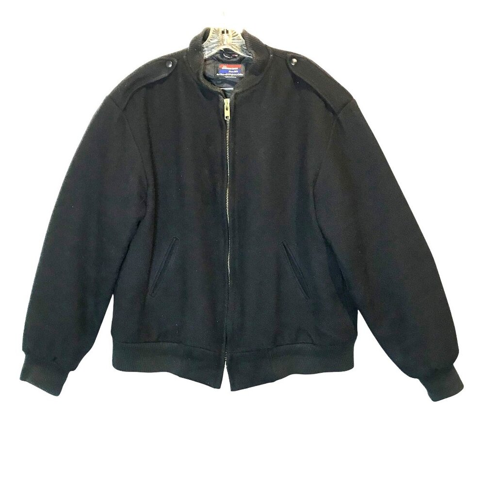 VTG Mens XL Black Wool Bomber Jacket Quilted Lining USA